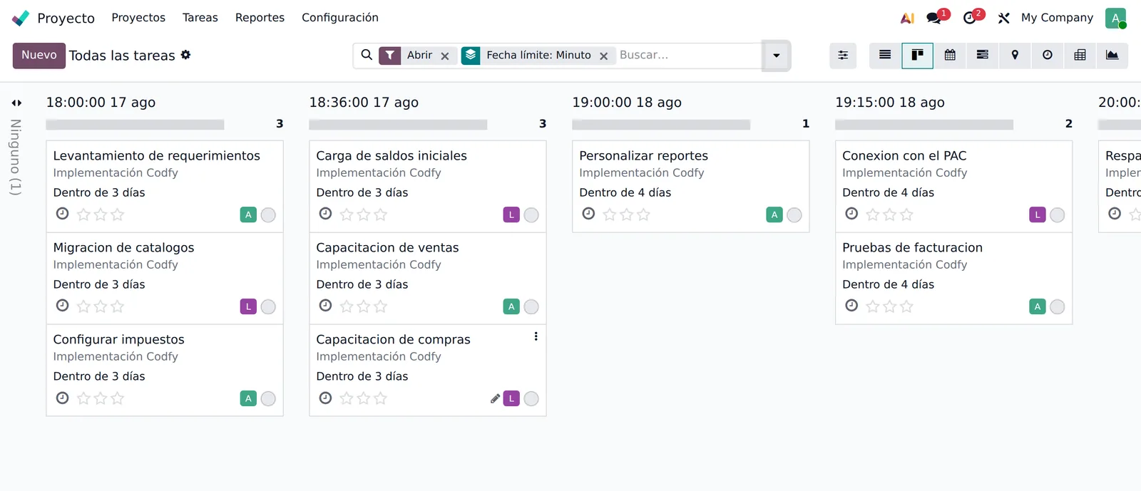 Kanban con una columna por segundo
