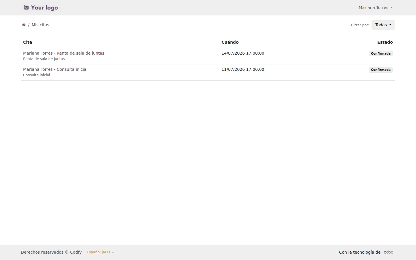 Seccion Mis citas del portal del cliente