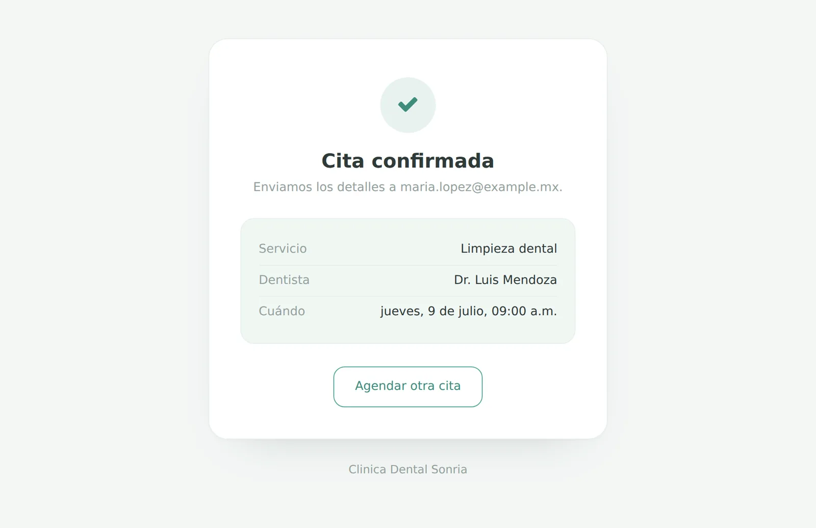 Confirmación de la cita